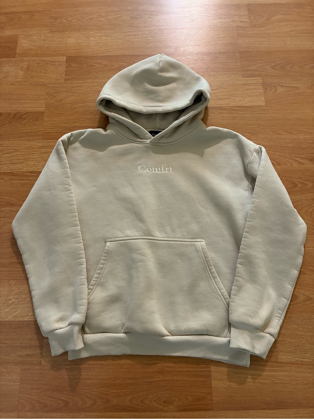 Comfort Embroidered Cream Hoodie Sweatshirt - Unbranded